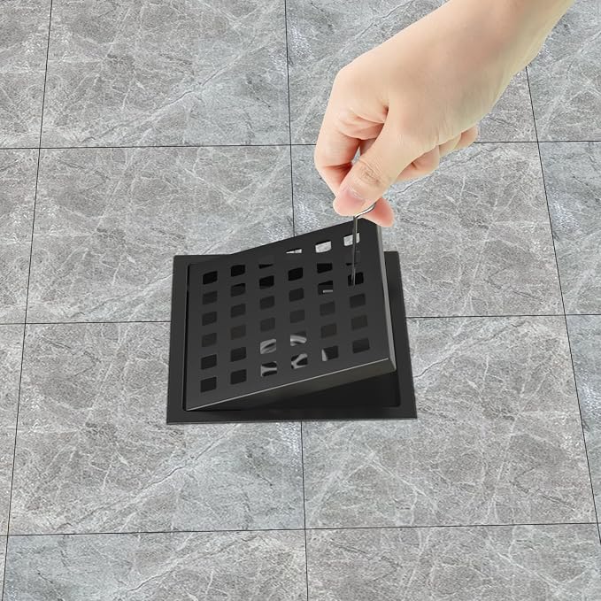 4-3/8 Inch Shower Drain Matte Black, Square Bathroom Floor Drain, Stainless - Image 4