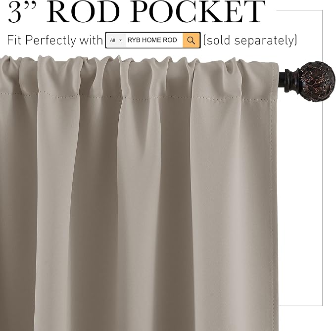 RYB HOME Short Curtains 36 inches, Durable Room Darkening Small Window - Image 2