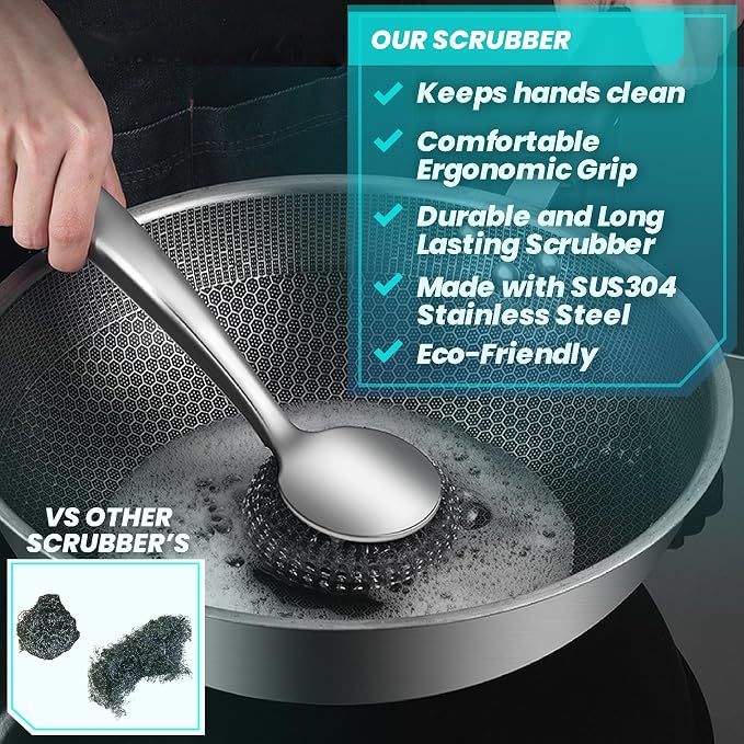 Steel Wool Scrubber Dish Brush Set - Image 3