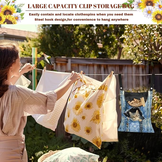 2 Pcs Clothespin Bag, Cat Pin Bag - Image 6