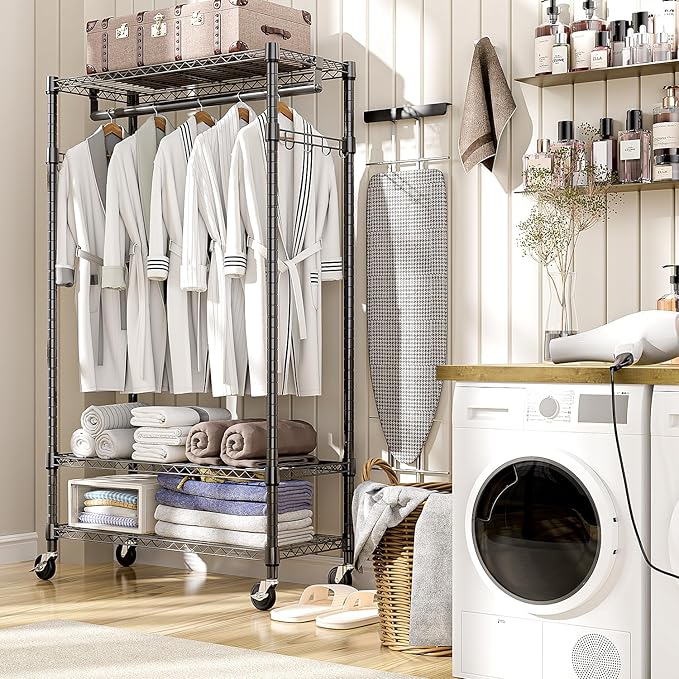 Heavy Duty Rolling Garment Rack 3 Tiers Adjustable Wire Shelving Clothes Rack - Image 7