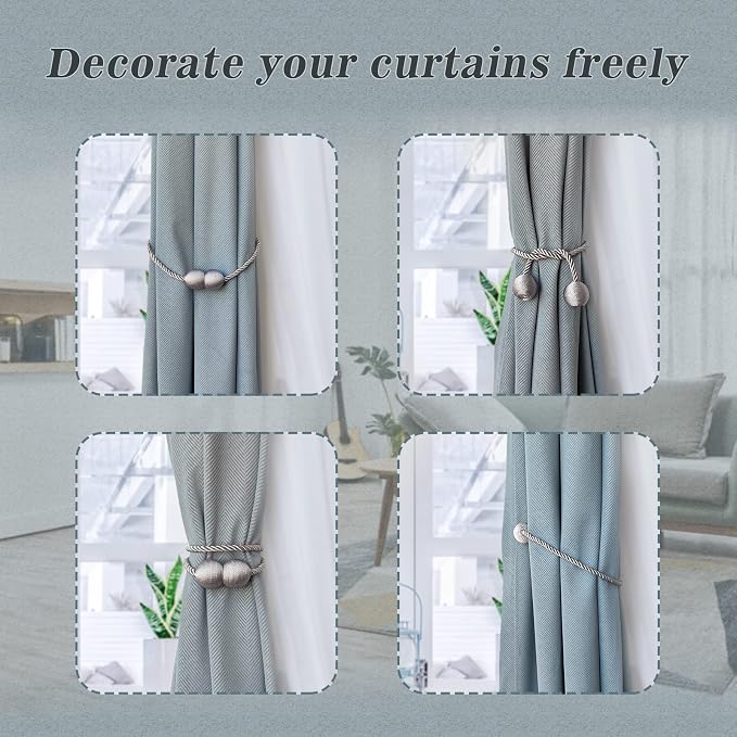 Hion Magnetic Curtain Tiebacks Dark Brown 2pcs, Curtain Tiebacks Buckles - Image 4