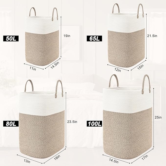 Woven Laundry Basket for Clothes, 80L Large Rectangle Laundry Hampers - Image 8