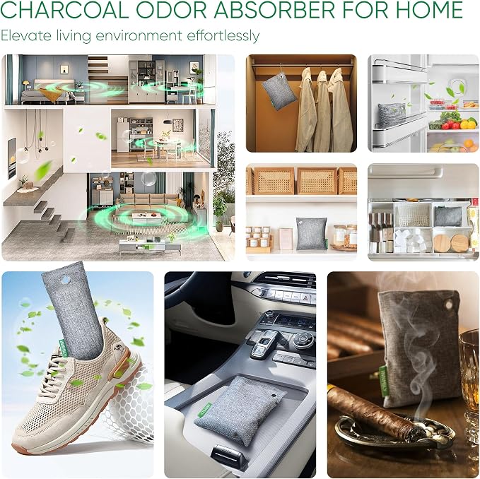 Activated Charcoal Odor Absorber, Large 4x500g w Hooks Nature Odor Eliminator - Image 6