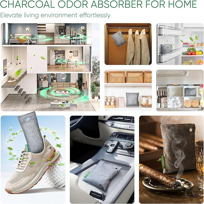 Activated Charcoal Odor Absorber, Large 4x200g w Hooks Nature Odor Eliminator - Image 6