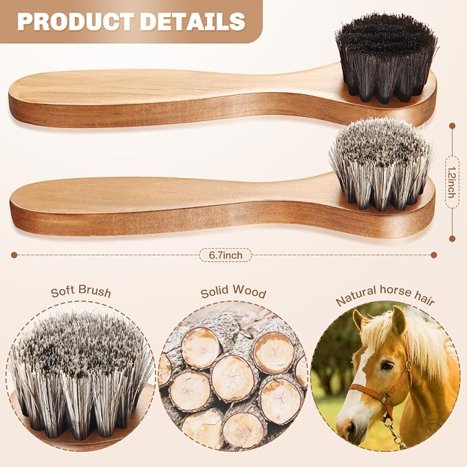 4 Pcs Horsehair Shine Shoes Brush Kit Polish Dauber Applicators Cleaning - Image 2