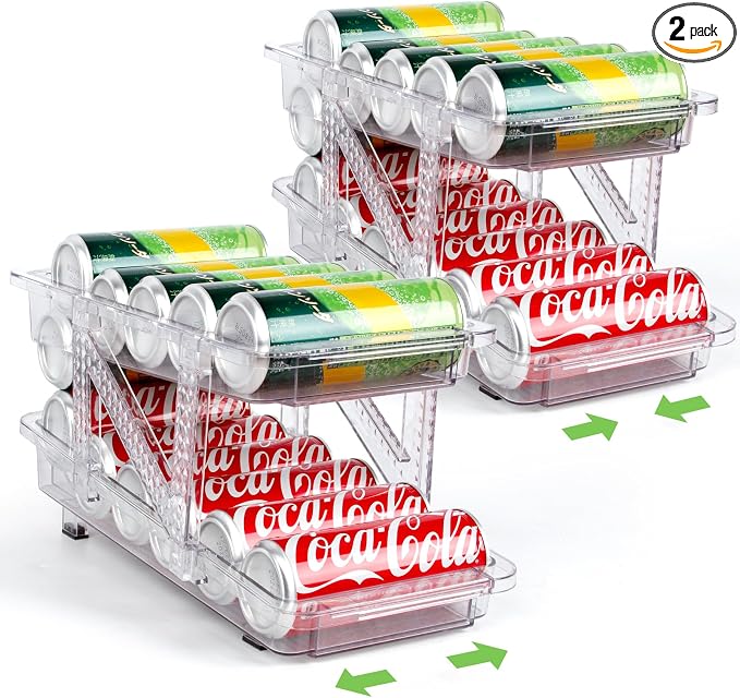2 Pack Drink Organizer for Refrigerator, Soda Can Dispenser, Adjustable Width by CECOLIC