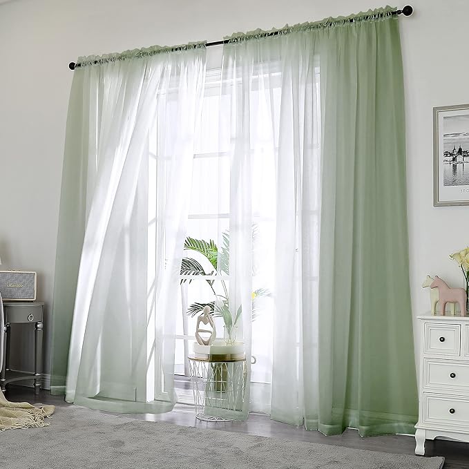 Chyhomenyc Sage Green Sheer Curtains 84 inches Long 2 Panels, Light Filtering - Image 2