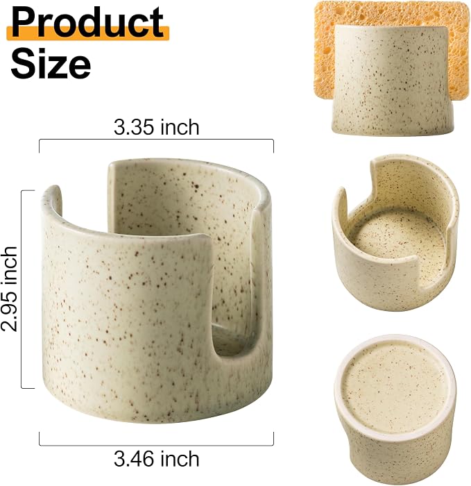 Sponge Holder for Kitchen Sink, Ceramic Dish Sponge Holder Sink Caddy Compact - Image 3