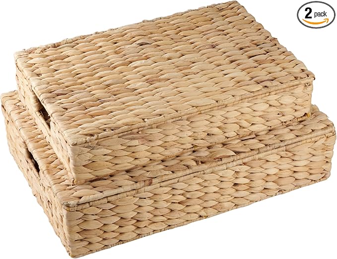 Set of 2 Wicker Baskets with Lid by 84ECO