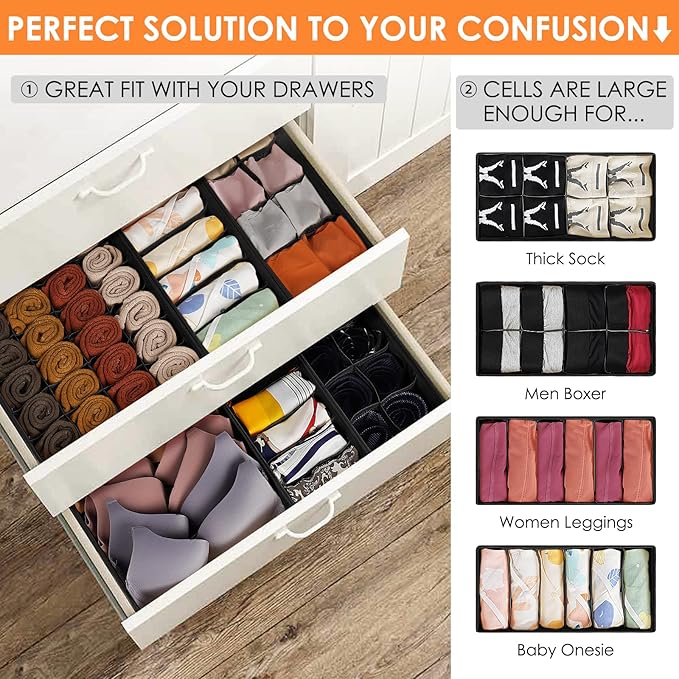 12 Pack Drawer Organizers, 116 Compartments Fabric Foldable Dresser Drawer - Image 3