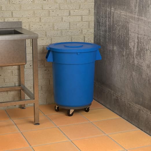 32 Gallon Blue Round Commercial Trash Can - Image 4