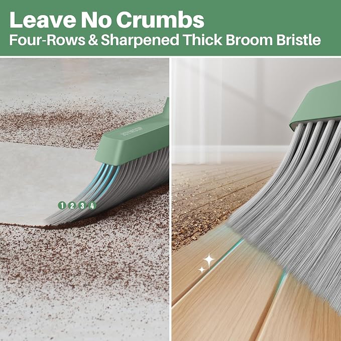 JOYMOOP Dark Teal Green Broom and Dustpan Set, Upright Angle - Image 5