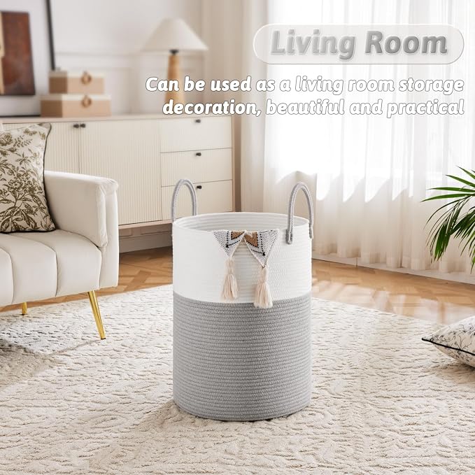 Laundry Basket, Woven Cotton Rope Laundry Hamper, 40L - Image 5