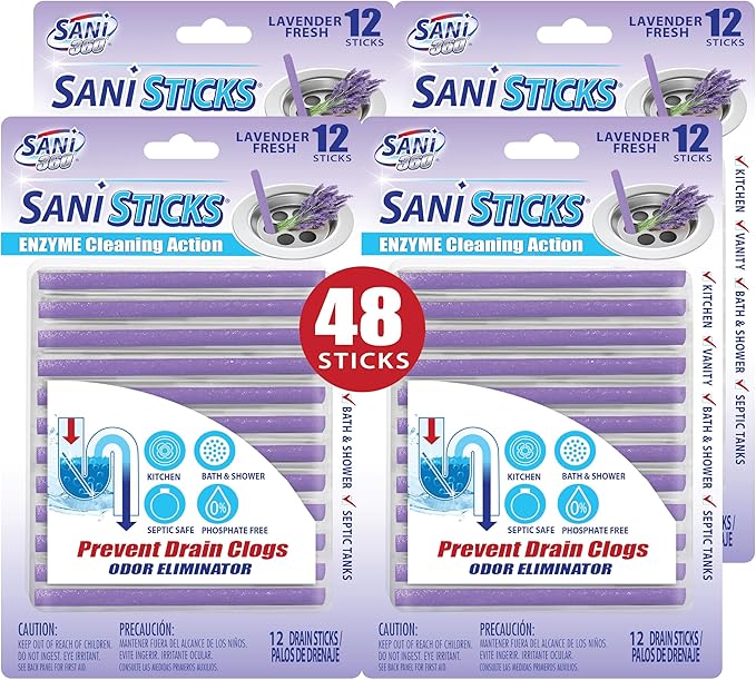 SANI 360° Sani Sticks Drain Cleaner and Deodorizer, Lavender Scent Enzyme Pipe by SANI360%C2%B0