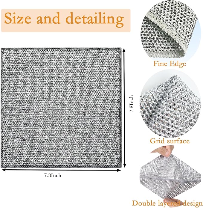 10PCS Double Wet and Dry Wire Dishcloth, Stainless Steel Scrubber, Non-Scratch - Image 2