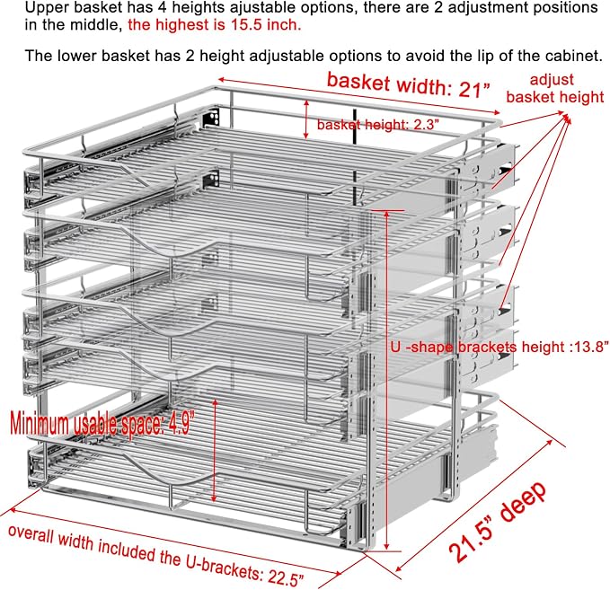 DINDON Pull Out Cabinet Organizer, Cabinet Pull Out Shelves, 2 Tier Pull Out - Image 2