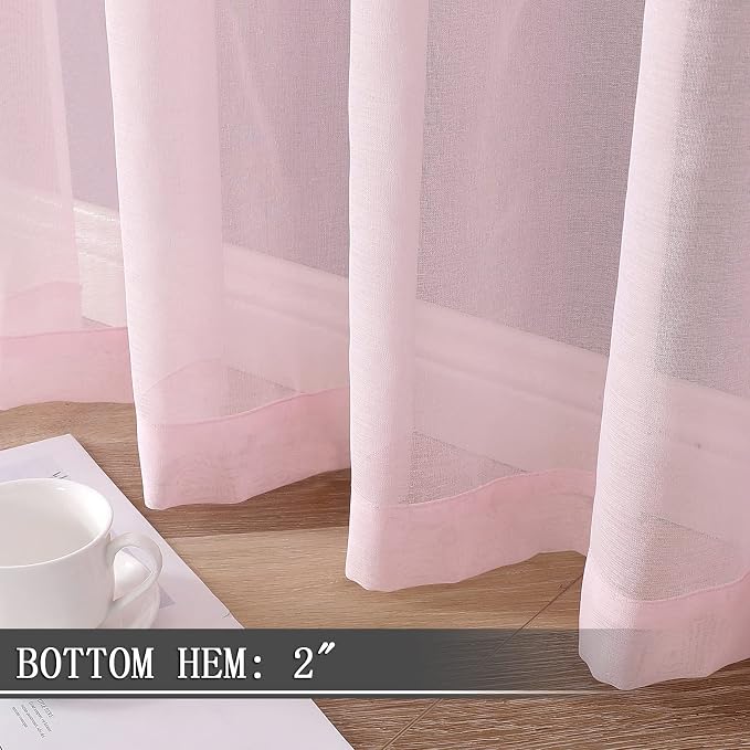 Tollpiz Sheer Curtain Linen Textured Bedroom Curtains Sheer Light Filtering Rod - Image 4