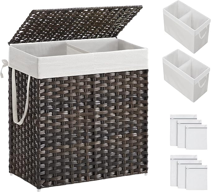 SONGMICS Laundry Hamper with Lid, 110L Clothes Hamper with 2 Removable Liner by SONGMICSbySONGMICSHOME