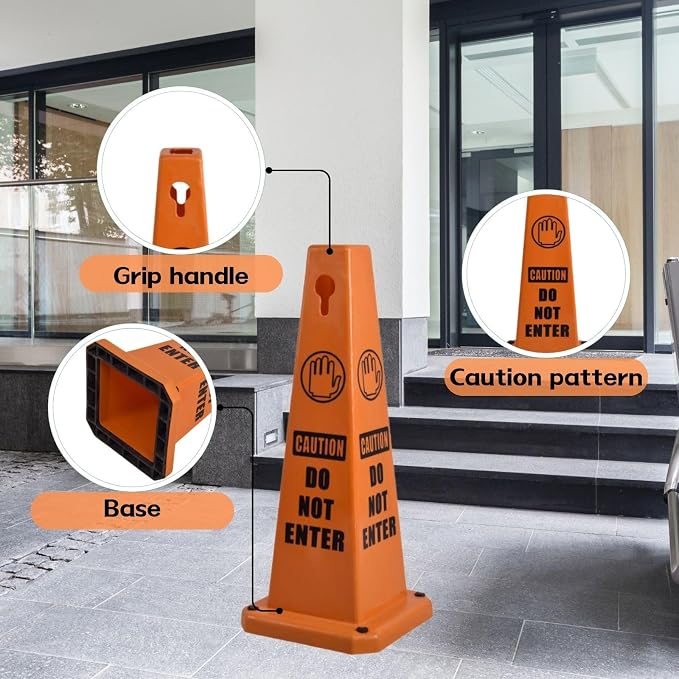 4-Pack 26.5" Caution Cones, 4-Sided Visible Safety Signs - Image 6