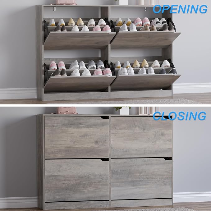 Shoe Cabinet with 4 Flip Drawers, Narrow Hidden Shoe Storage Cabinet, Slim - Image 5