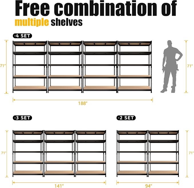 PrimeZone 4 Pack Heavy Duty Adjustable 5 Tier Garage Storage Shelves - Image 9