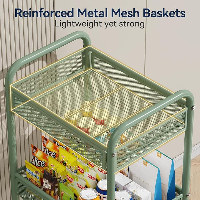 YASONIC 3 Tier Rolling Cart – Metal Utility Storage Cart - Image 5