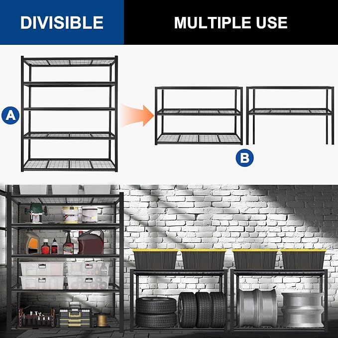 BILT HARD 60" W x 24" D Garage Shelving 3500 LBS, Heavy Duty 5-Tier Metal - Image 4