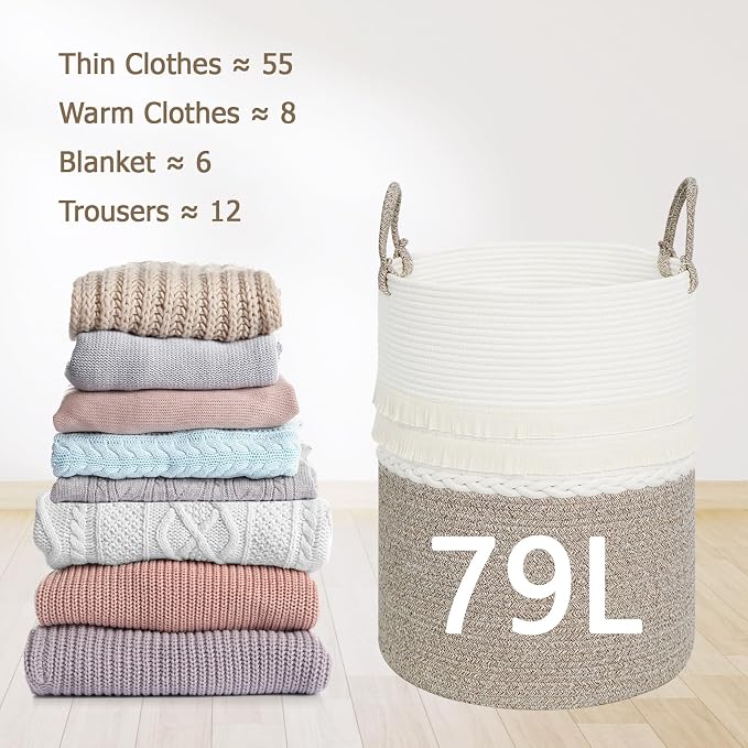 danpinera 79 L Large Laundry Basket, Tall Woven Cotton Storage Hamper - Image 4