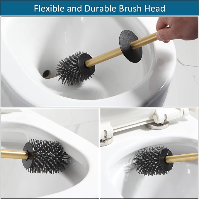 BVL Toilet Brush and Hoder Set Brushed Gold Freestanding - Image 3
