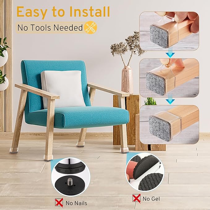 24PCS Rectangular Chair Leg Floor Protectors, Furniture Sliders, Non-Slip Felt - Image 5