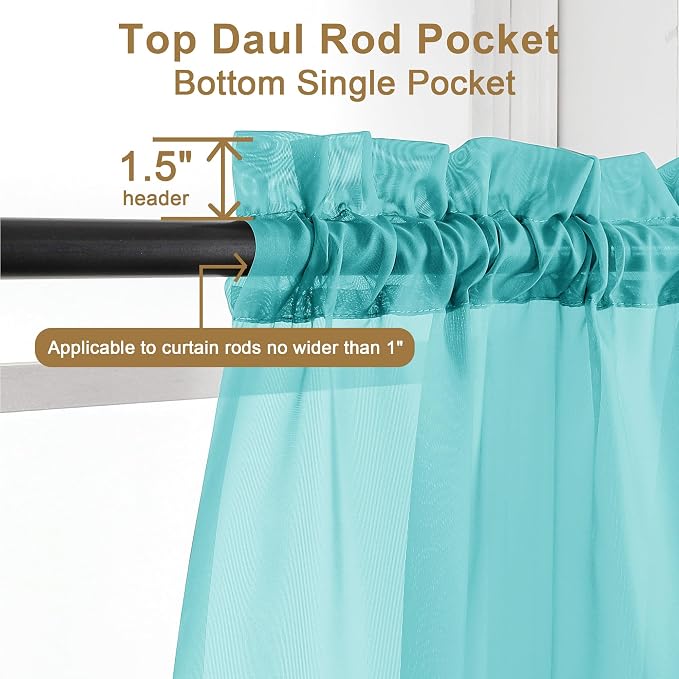 Chyhomenyc Turquoise Sheer Curtains 30 inch Length 2 Panels, Light Filtering - Image 3