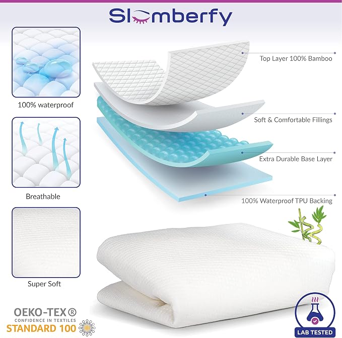 Bamboo Crib Mattress Protector by Slumberfy, Waterproof and Hypoallergenic - Image 3