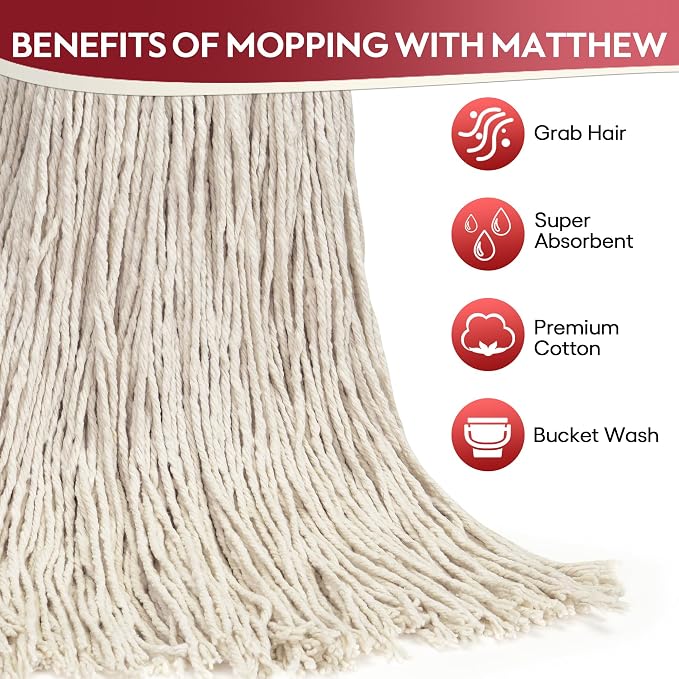 Matthew Cleaning 20oz 3Pack Cotton Floor Mop, Cotton Looped-Open String Heavy - Image 3