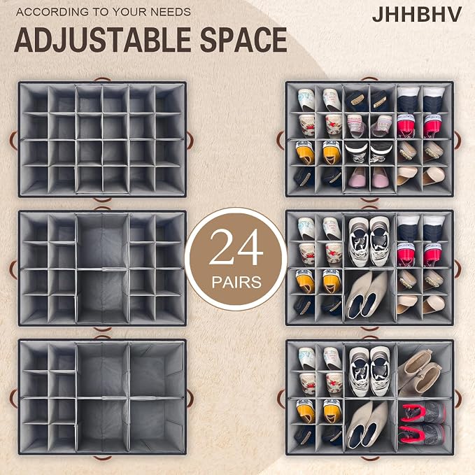 2 Pack Shoe Organizer for Closet, Adjustable Shoe Box Storage Containers - Image 2