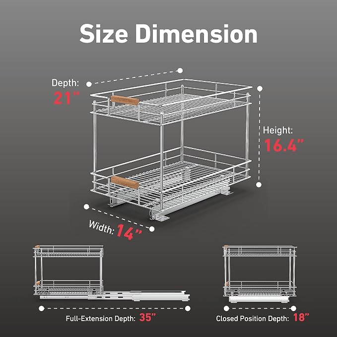 Pull Out Cabinet Organizer, 2 Tier Slide Out Shelves - Image 4