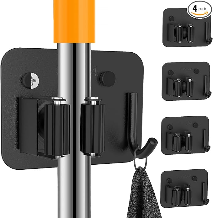 4 Pack Stainless Steel Broom Holder Wall Mount by Unknown