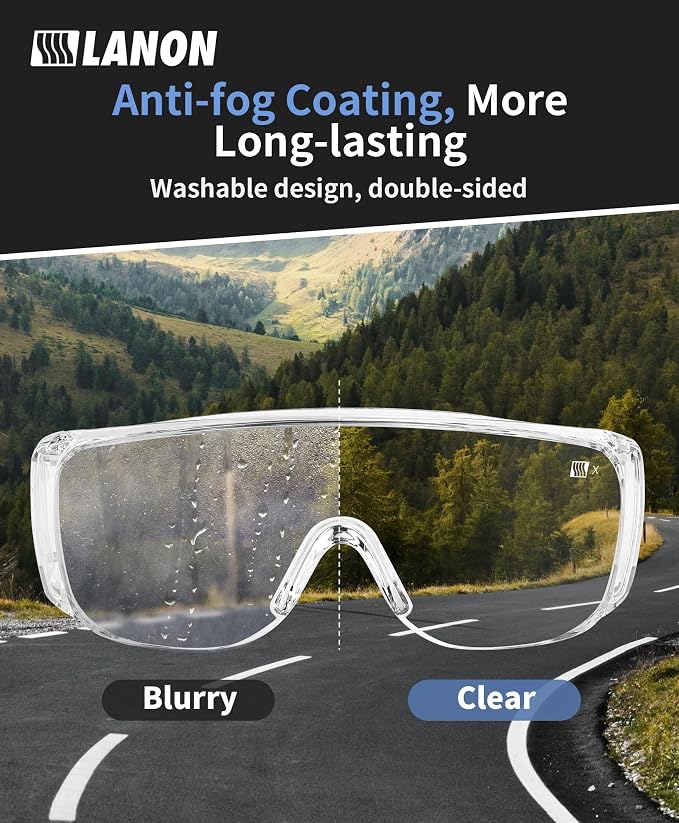 LANON 3 Pack Safety Glasses Over Eyeglasses, ANSI Z87.1 Standard, Anti-Fog & - Image 4