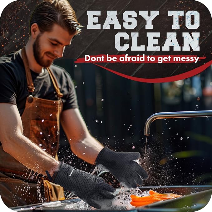 KITCHEN PERFECTION XL Silicone Smoker Oven Gloves-Extreme Heat Resistant BBQ - Image 7