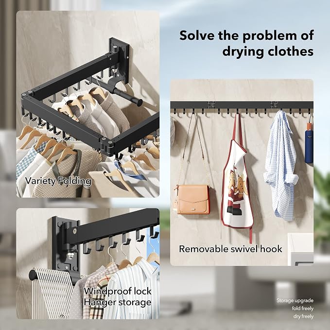 Drying Rack Clothing, Retractable Clothes Drying Rack, Wall Mounted Laundry Rack - Image 3