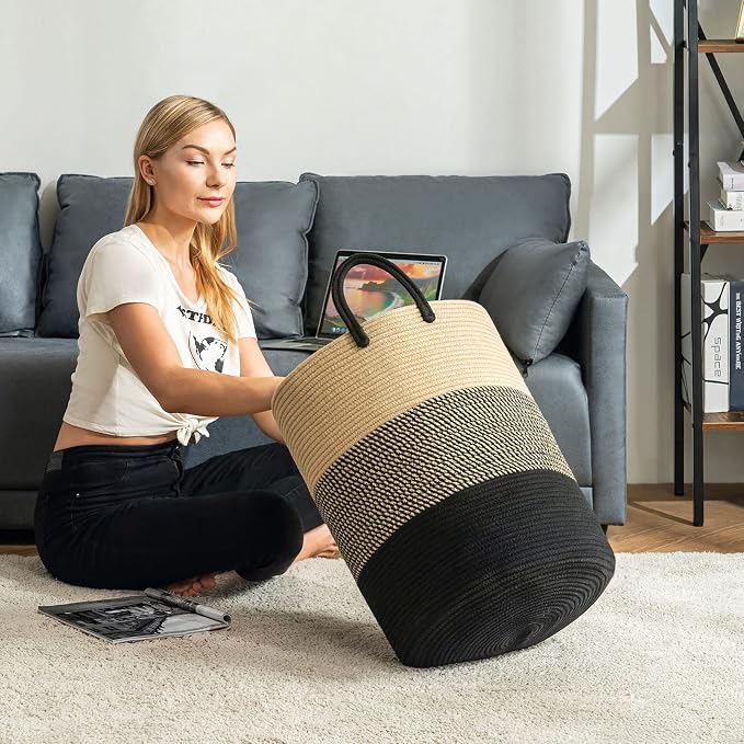 YOUDENOVA Woven Rope Laundry Hamper Basket, 58L Tall Laundry Basket - Image 6