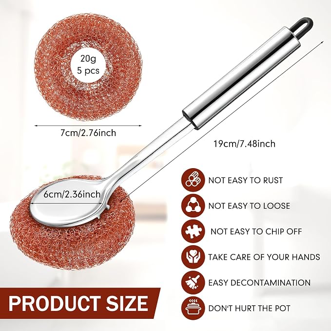 5 Pcs Copper Coated Scourers Copper Scrubbing Pads Scouring Pads 1 PC Steel - Image 2