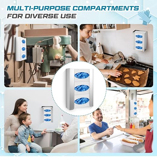 Blulu 2 Pack Glove Box Holder/Dispenser Stainless Steel Triple Wall Mounted - Image 4