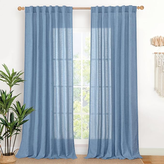 YoungsTex Denim Blue Linen Curtains 90 Inch Length by YoungsTex