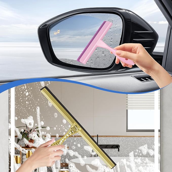 2-Pack Shower Squeegee for Glass Doors, 12 inch Gold Stainless Steel & 5 inch - Image 3