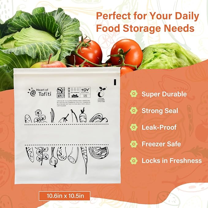 Compostable Food Storage Bags, Large Gallon Resealable Freezer Bags, 10.5 x - Image 2