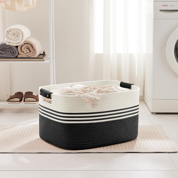 72L Large Laundry Basket with Leather Handles - Image 3