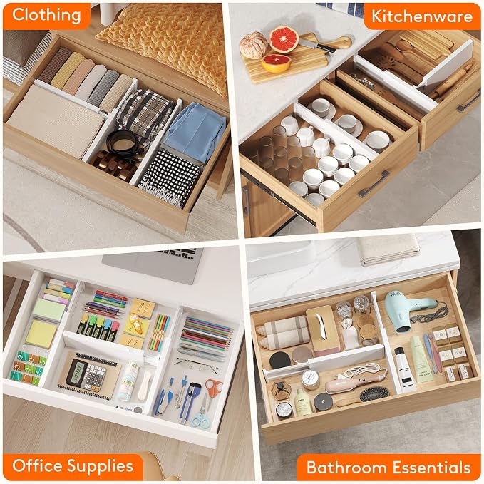 Lifewit 5 Pack Drawer Dividers Plastic 4" High, 13.5-22" Adjustable Drawer - Image 7