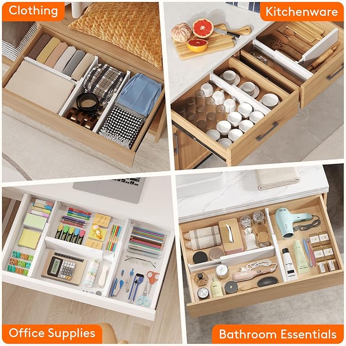 Lifewit 12 Pack Drawer Dividers Plastic 4" High, 13.5-22" Adjustable Drawer - Image 7
