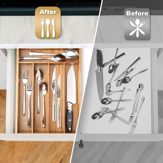 Silverware Organizer Kitchen Drawer Organizer Utensil Organizer Acacia - Image 5